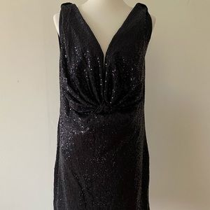 Plunge front black sequin dress